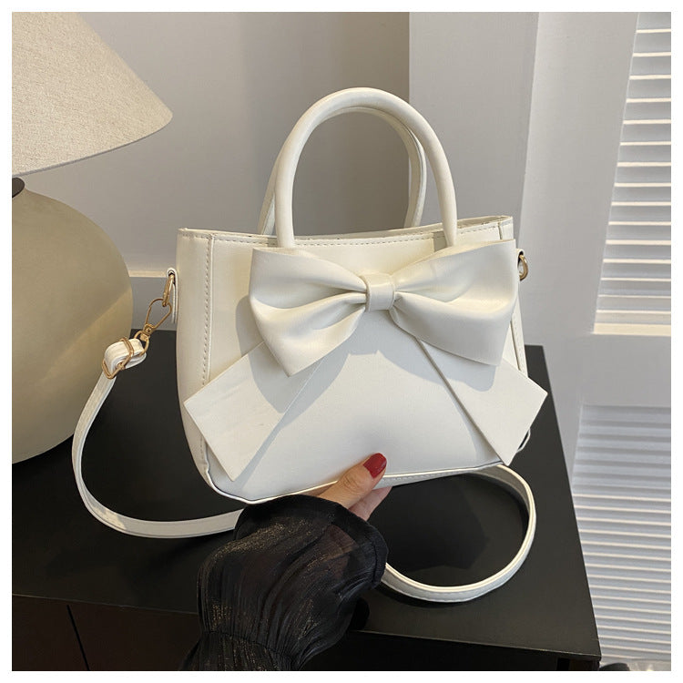 Fashionable Retro Bow-Trimmed Small Square Handbag Crossbody Or Shoulder Style